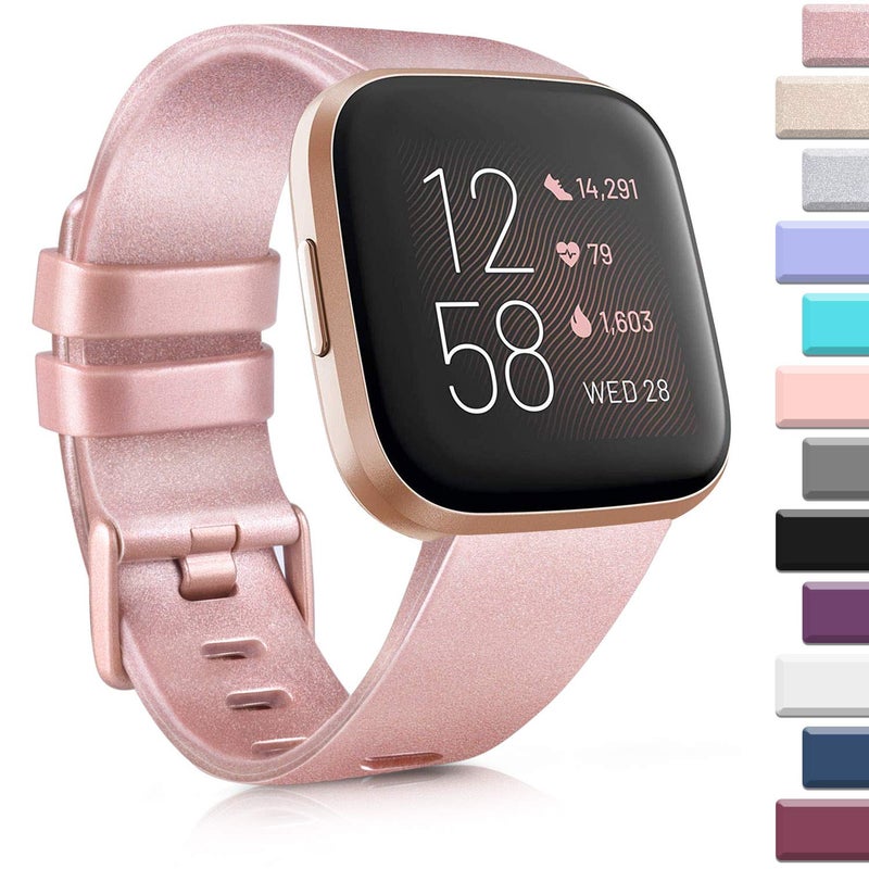 AK Sports Bands Compatible for Fitbit Versa 2, Soft Elastomer Multi-colors Replacement Wristbands for Fitbit Smart Watch (Rose Gold, Small) - Image 1